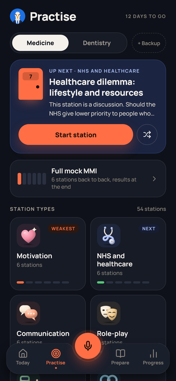 Clarity on iPhone: choosing a station to practise.